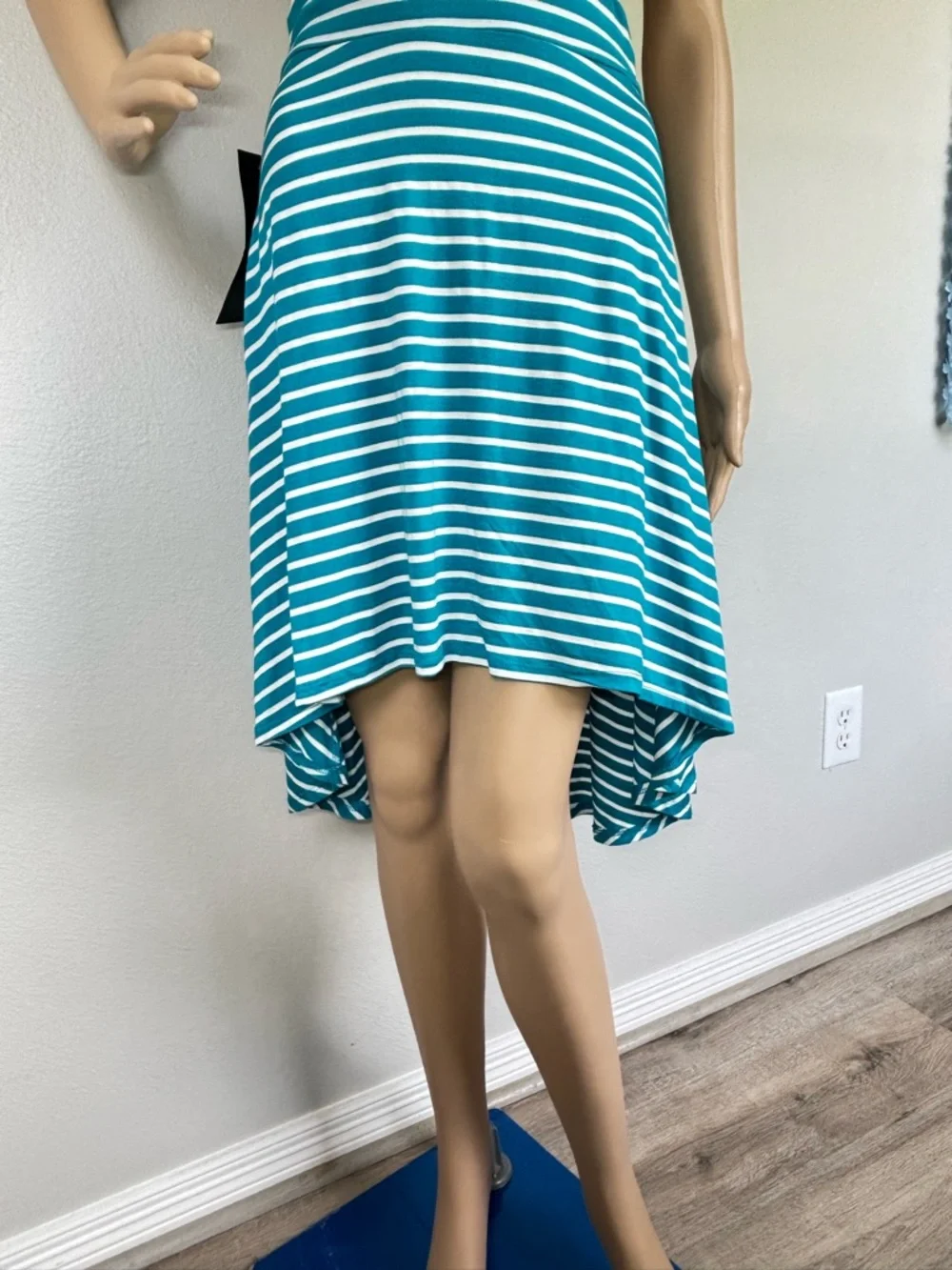 bebe Teal and White Striped High-Low Cutout Dress open back NWT - Picture 7 of 14